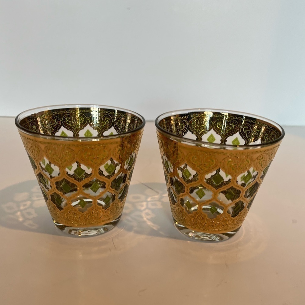 Mid-Century Modern Culver Double Old Fashion Glasses - Valencia Pattern